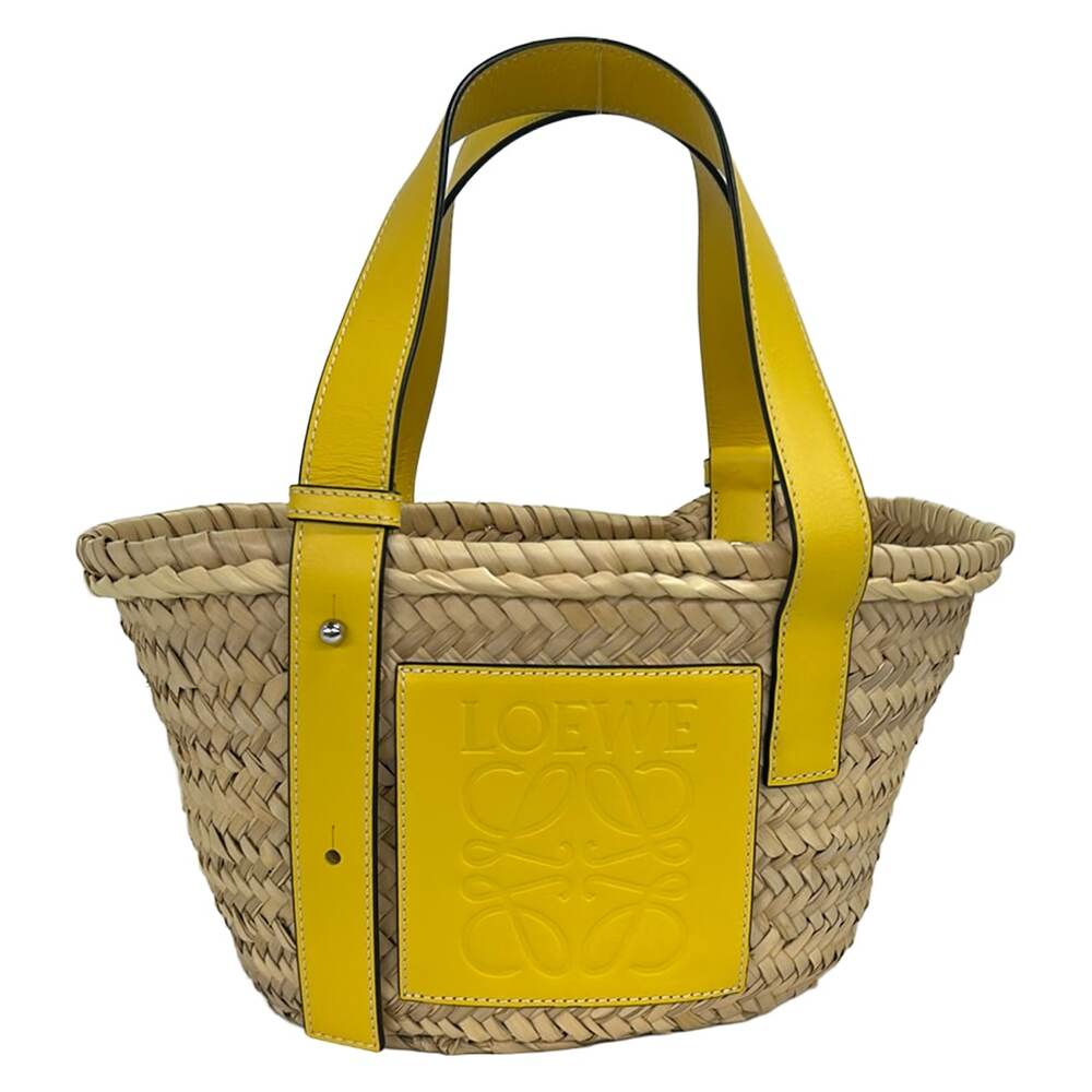Loewe Basket Bag Small Tote Bag Beige Yellow Palm Leaf Calf Leather